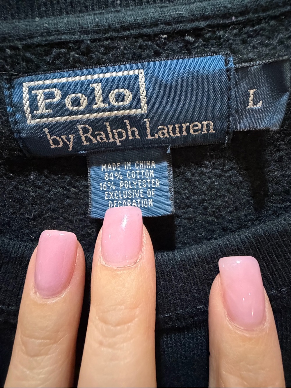 Vintage Polo Ralph Lauren Crewneck Sweatshirt Black Red Pony Logo Mens L - Picture 4 of 5